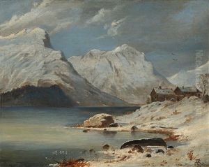 A Fiord Landscape With Snow-covered Mountains by Anton Edvard Kjeldrup