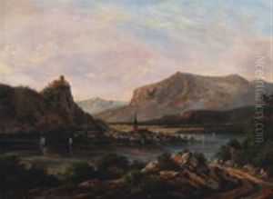 Riverscape With Castle At The Summit by Anton Edvard Kjeldrup