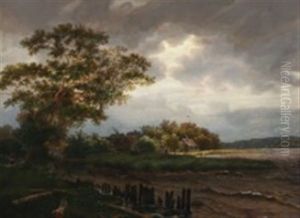Scenery With A Waterfront Village by Anton Edvard Kjeldrup