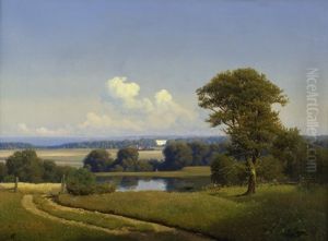 Aussicht Von Fortunen Auf Den Dyrehaven Nordlich Von Kopenhagen, Mit Blick Auf Schlos Bernstorff, Im Hintergrund Der Oresund Und Kopenhagen