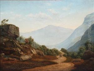 Mountain Landscape With People Walking On A Street Mountain Landscape With People Walking On A Street