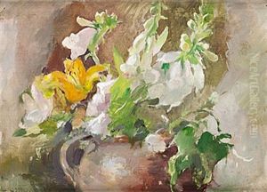 Gul Lilja Och Vita Fingerborgsblommor Gul Lilja Och Vita Fingerborgsblommor