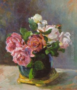Stilleben Med Rosa Rosor by Esther Kjerner
