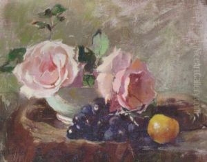 Stilleben Med Rosa Rosor by Esther Kjerner
