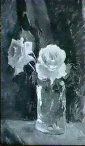Stilleben Med Rosa Rosor I Glasvas by Esther Kjerner