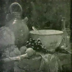 Stilleben Med Balskal, Glas                                 Samt Frukter by Esther Kjerner