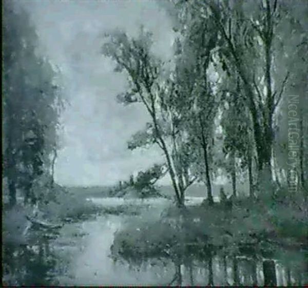 Sjolandskap Med Trad Vid Vattendrag - view 1