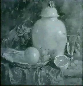 Stilleben Med Urna, Glas Samt Frukter by Esther Kjerner