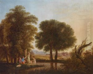 An Ideal Landscape With Girls Adorning A Herm, Signed And Dated At Lower Right: Klass Pin. 180. by Friedrich Christian Klass