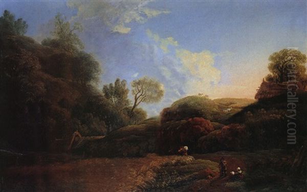 Hugelige Landschaft Mit Wanderern - view 1