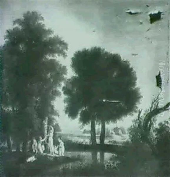 A Wooded Landscape With Nymphs Adoring A Term - view 1