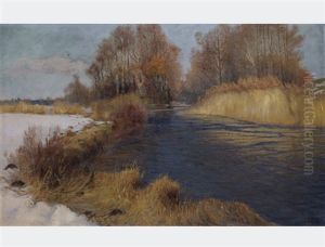 Landscape With A Stream In Winter by Hans (Johann) Klatt