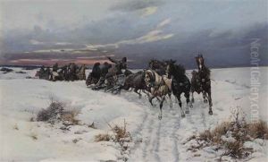 Sleigh Ride Through A Winter Landscape by Bohdan von Kleczynski