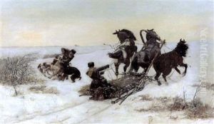 Sledge Attacked By Wolves by Bohdan von Kleczynski