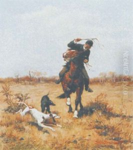 Landschaft Mit Reiter Und Hunden by Bohdan von Kleczynski