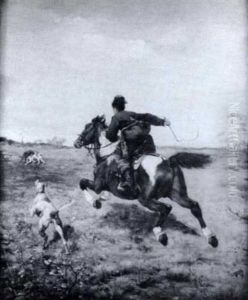 Hunter And Dogs Exercising The Coup De Grace On A Stag by Bohdan von Kleczynski