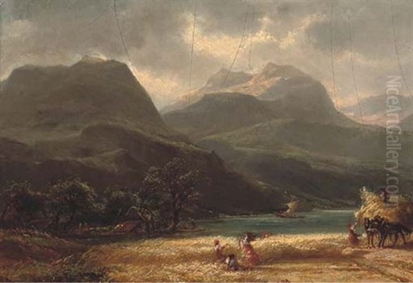Harvesters By A Mountain Lake - view 1