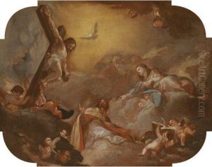 Saint Augustine And The Virgin Adoring The Crucified Christ