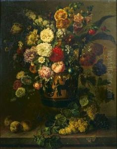 Bouquet Fleurs Dans Un Vase Grec A Figures Noires Sur Un Entablement