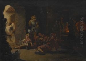 Wurfelnde Landsknechte In Der Schmiede by Theodor Kleehaas