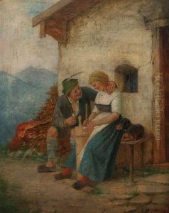 Liebespaar Vor Haus Mit Dackel Liebespaar Vor Haus Mit Dackel
