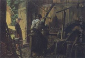 Besuch In Der Schleiferwerkstatt by Theodor Kleehaas