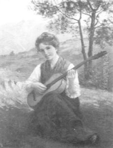 Eine Junge Sennerin Spielt Auf Ihrer Gitarre Eine Junge Sennerin Spielt Auf Ihrer Gitarre