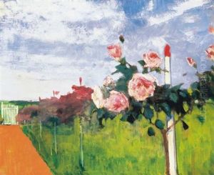 Szolnoki Kert Rozsafaval (a Garden In Szolnok With A Rosetree) by Janos Kleh