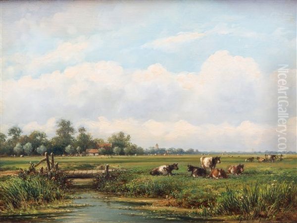 A Polder Landscape With Cows In Summer - view 1