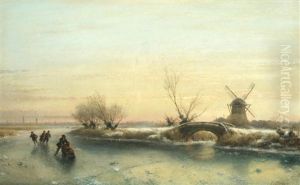 Skaters On A Frozen River by Lodewijk Johannes Kleijn