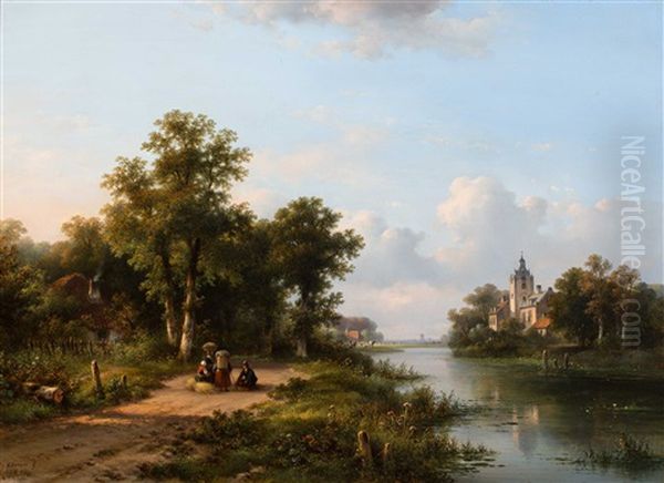 Resting Figures With Their Harvest On The Country Road - view 1