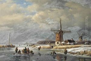 A Winter Landscape With Numerous Figures On The Ice by Lodewijk Johannes Kleijn
