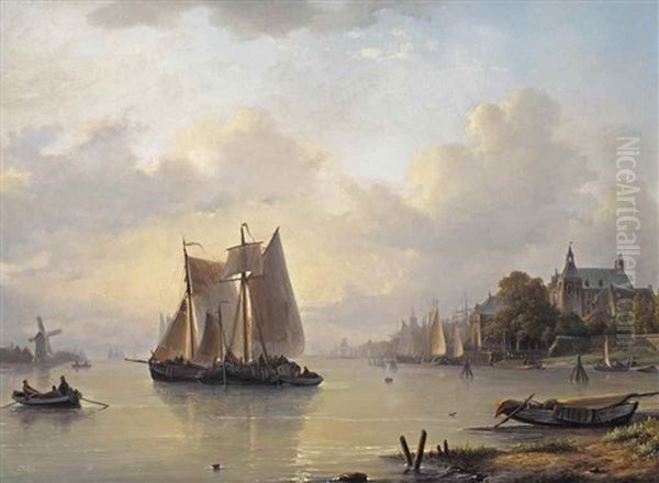 Moored Barges Near A Town - view 1