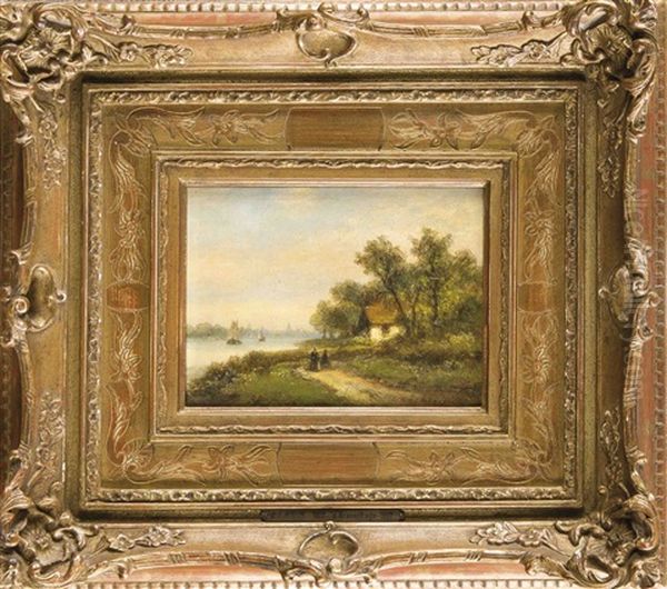 Hollandische Landschaft Am Kanal Mit Figurenstaffage - view 1