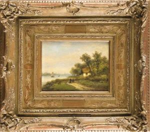 Hollandische Landschaft Am Kanal Mit Figurenstaffage by Lodewijk Johannes Kleijn