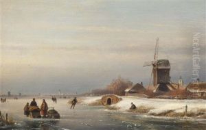 A Winter Landscape With Figures On The Ice by Lodewijk Johannes Kleijn