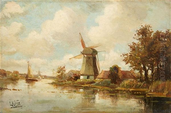 A Dutch River Landscape With A Windmill - view 1
