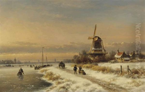 A Winter Landscape With Skaters Near A Windmill - view 1