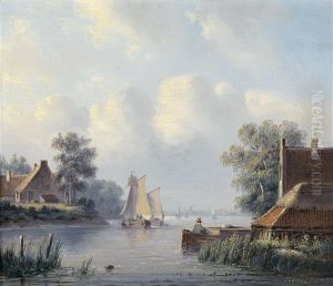 Hollandische Flusslandschaft Mit Fischerbooten by Lodewijk Johannes Kleijn