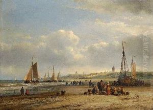 Segelboote Am Strand Mit Figurenstaffage