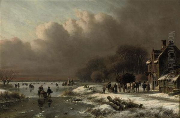 A Winter Landscape With Numerous Figures And A Koek-en-zopie - view 1