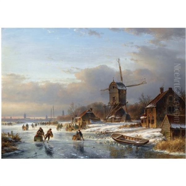Many Skaters At A Koek En Zopie Near A Windmill - view 1