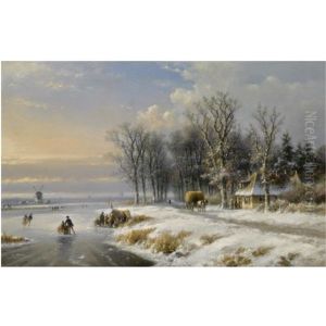 Skaters On The Ice Near A Koek En Zopie by Lodewijk Johannes Kleijn