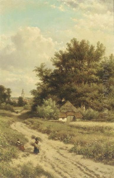 Conversing On A Sandy Track In Summer, Rhenen, The Cunera Tower Beyond - view 1