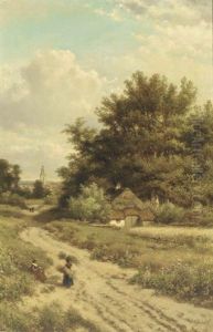 Conversing On A Sandy Track In Summer, Rhenen, The Cunera Tower Beyond