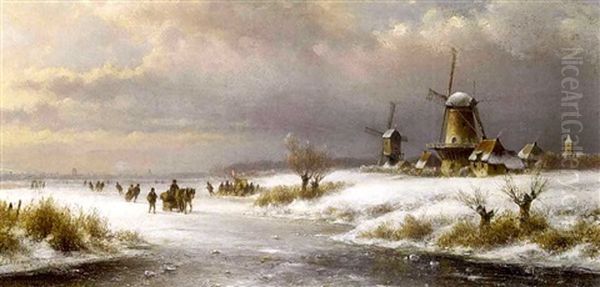 A Winter Landscape With Figures On The Ice And Windmills Beyond - view 1