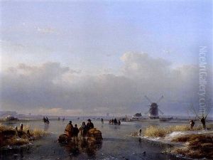 Figures On A Frozen Waterway, A Koek En Zopie In The Distance
