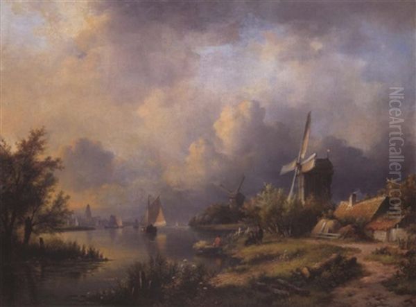 Hollandische Fluslandschaft Mit Fischern - view 1
