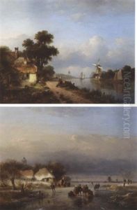 A Summer Landscape With Figures On A Riverbank A Summer Landscape With Figures On A Riverbank