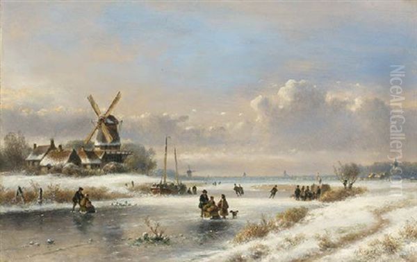 A Winter Landscape With Skaters On A Frozen River - view 1